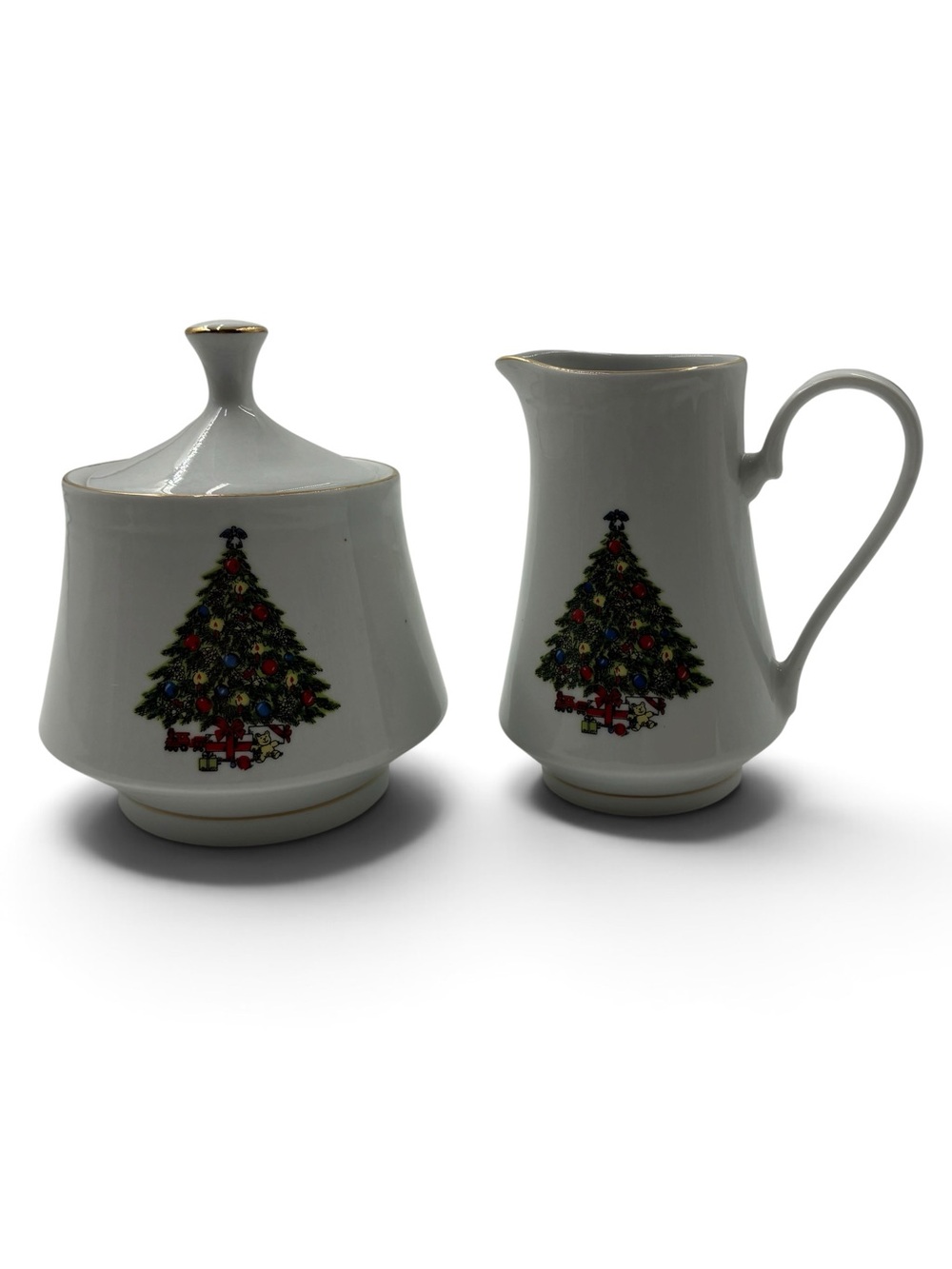 Vintage Sea Gull Fine China Christmas Tree Sugar Bowl & Creamer Set New In Box